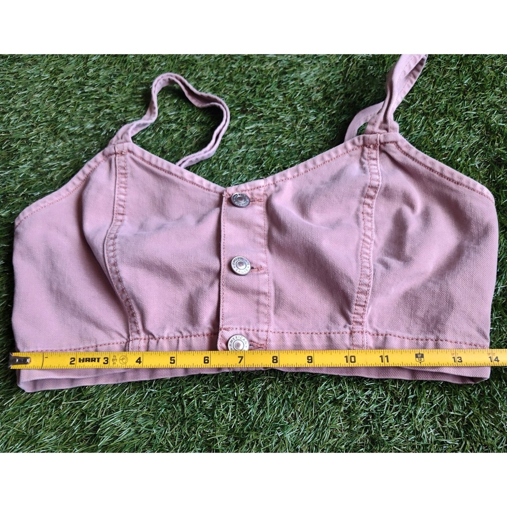American Eagle Denim Bralette Top Mauve Size 6 Dusty Pink 100% Cotton Cropped - Picture 9 of 11